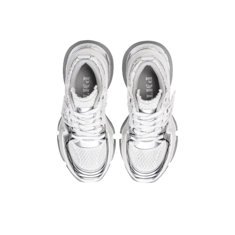 PMT Slip Resistant, Breathable, Lightweight, Height Increasing Low Top Chunky Sneakers Unisex White Black-34