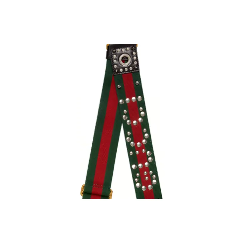 GUCCI Canvas-panelled Leather Detailing Shoulder Strap Bag Straps Women's Green/Red-2