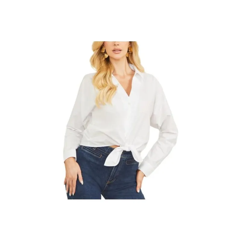 GUESS Tiffany Poplin Blouse Shirt Women's White-0