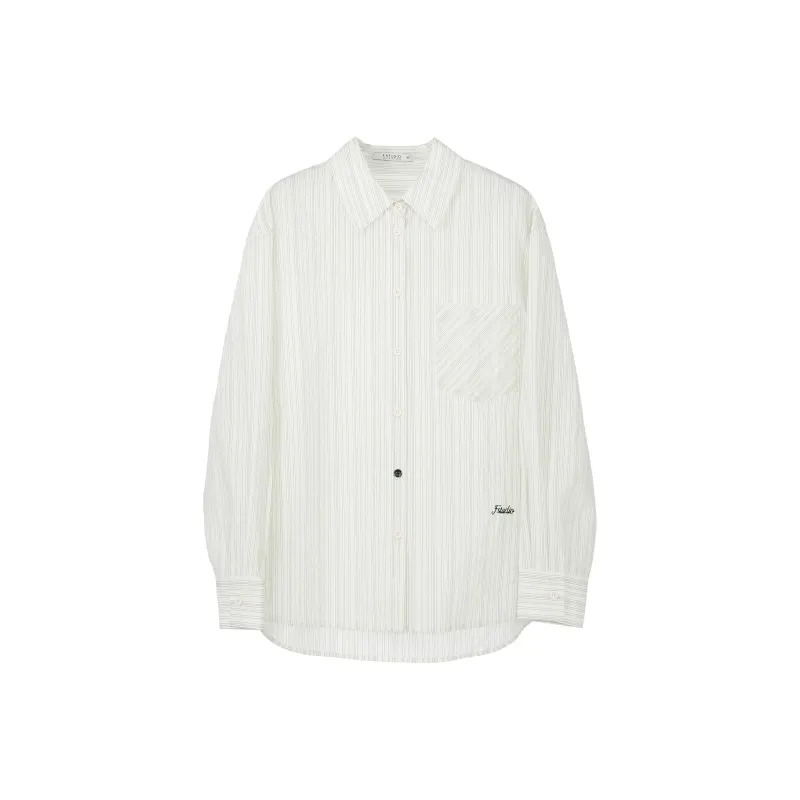 Fstudio Korean Style Preppy Style Versatile Long Sleeved Stripes Shirt Women's-0