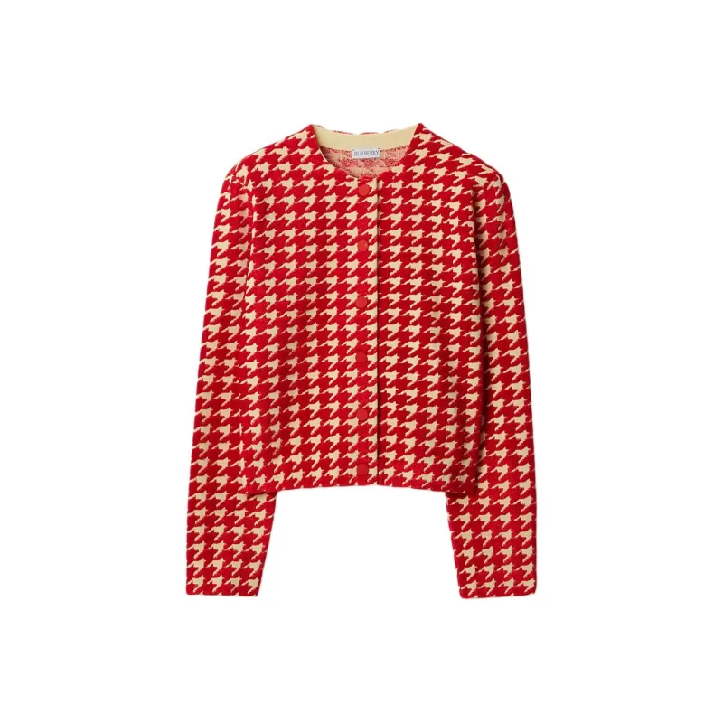 Burberry Houndstooth Pattern Crewneck Buttoned Cardigan-5