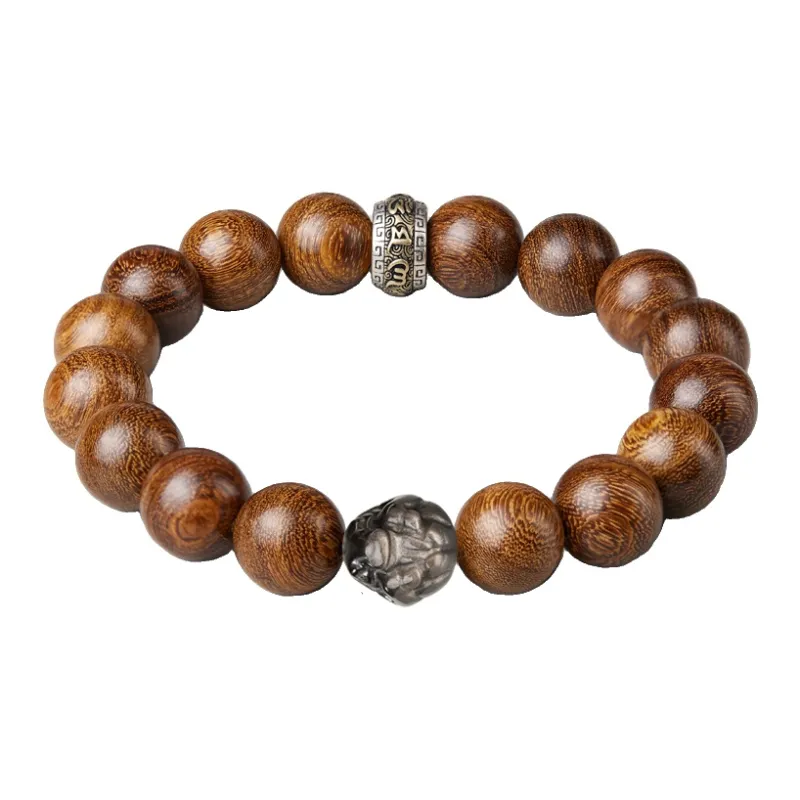 SGE Golden Sandalwood Beaded Bracelet Wooden Product Buddhist Bead Unisex-9
