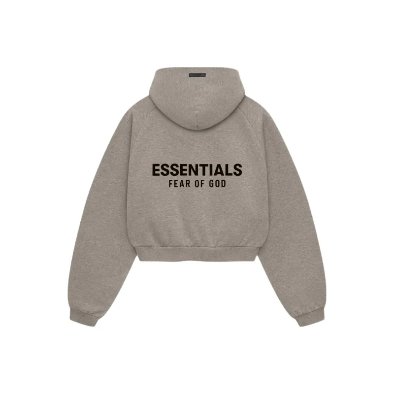 Fear Of God Essentials Women's Fleece Cropped Hoodie Heather Gray-0