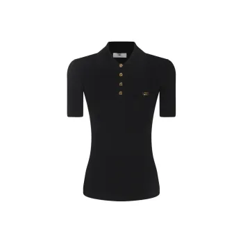 Elisabetta Franchi Breast Pocket Micro Ribbed Polo Shirt