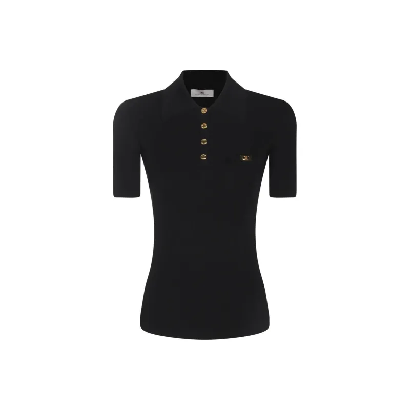Elisabetta Franchi Breast Pocket Micro Ribbed Polo Shirt-0
