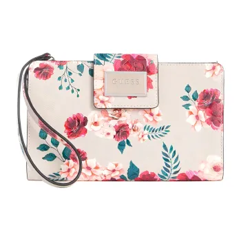 GUESS Artificial Leather Cell Phone Pouch Storage Bag Women's Beige & Multicolor