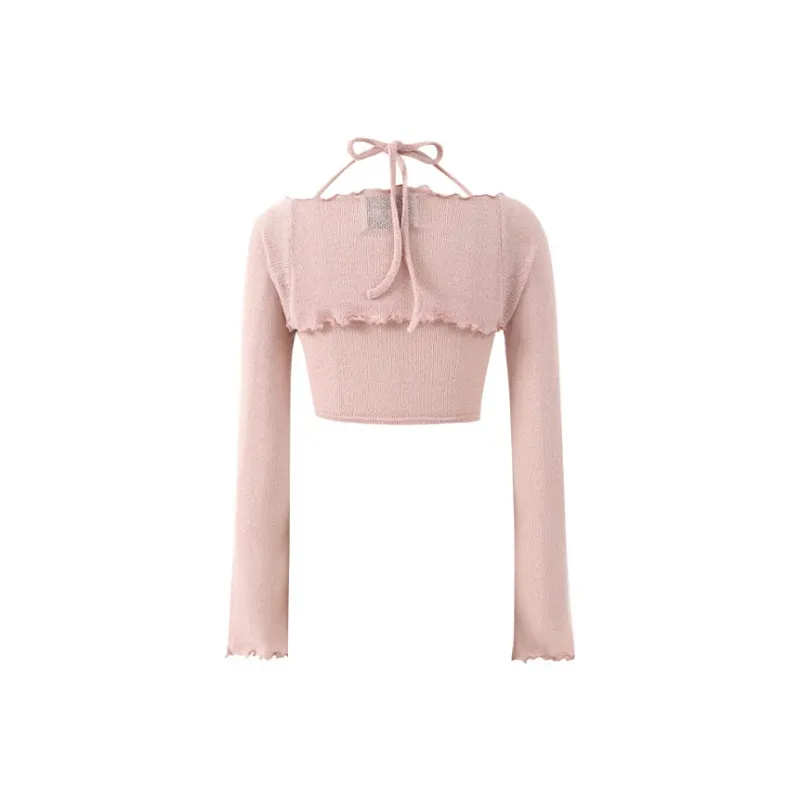 NOT YOUR ROSE Scarf Bolero Set Pink Casual Suit Women's Pink/Pink-1