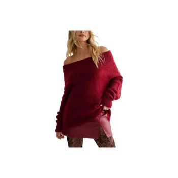 NASTY GAL Off The Shoulder Knit Jumper Knitwear Women's Red