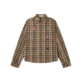 UNIFREE Shirt Women's Brown Green Plaid
