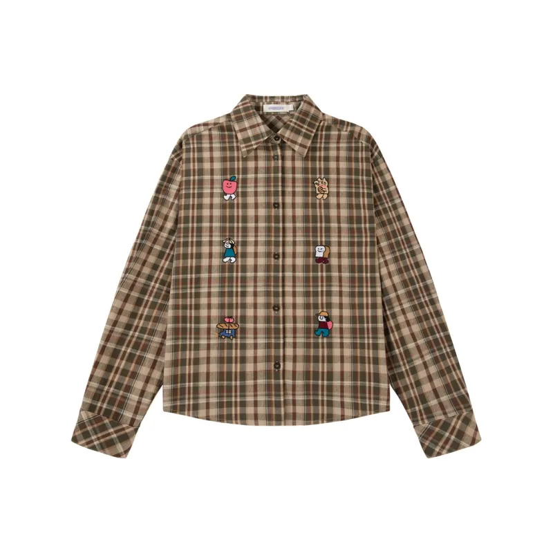 UNIFREE Shirt Women's Brown Green Plaid-0