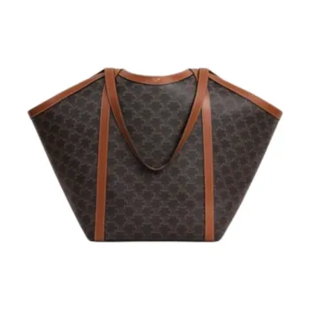CELINE Cabas Canvas Tote Bag, Shopping Bag, Canvas Bag, One Shoulder Handbag Large Size Women's Brown