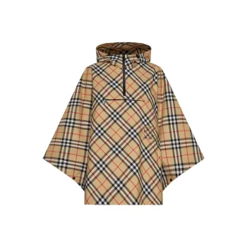 Burberry Checked Hooded Half Zipped Cape