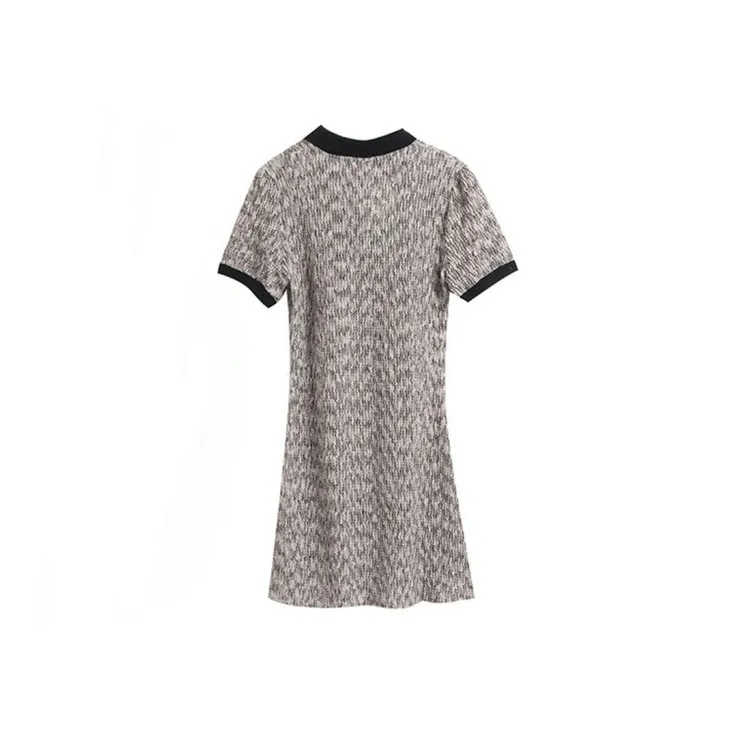 DOSOHEB Short Sleeved Dress Women's Gray Cropped-1