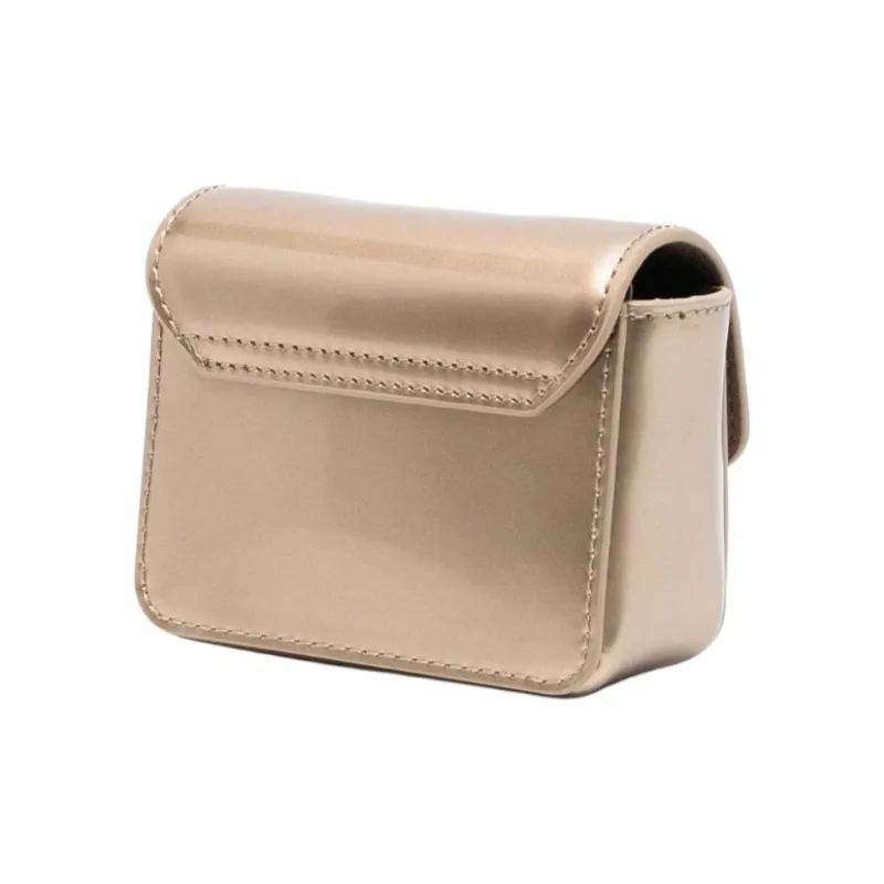 Furla Patent Leather Calfskin Shoulder Bag Crossbody Bag Mini Unisex Gold-1