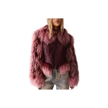 NASTY GAL Limited Tipped Shearling Distressed Jacket Jackets Coats Women's Burgundy
