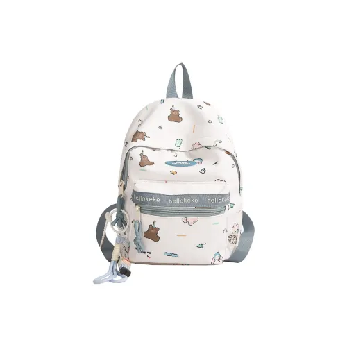 Yalu Nylon Backpack Regular Unisex White & Blue/Ecru/Khaki/Blue/Brown