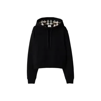 Burberry Talley Embroidery Logo Check Hooded Sweatshirt Women's Black