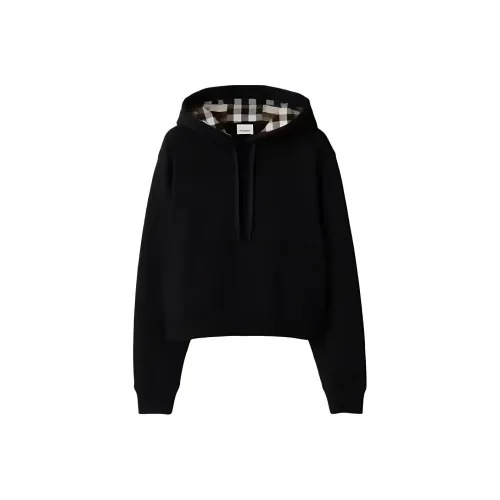 Burberry Talley Embroidery Logo Check Hooded Sweatshirt Women's Black