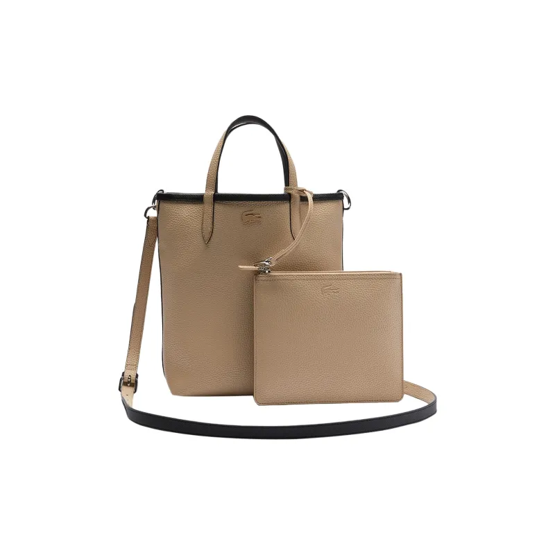 LACOSTE PVC Tote Bag, Shopping Bag, Combo Bag, Shoulder Bag, Crossbody Bag, Handbag Women's Black & Beige-2
