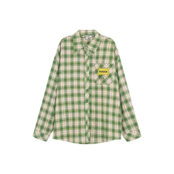 B.Duck Shirt Women's Beige Green Plaid