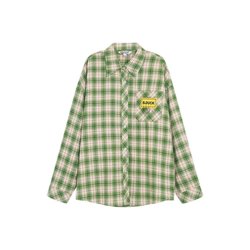 B.Duck Shirt Women's Beige Green Plaid-0