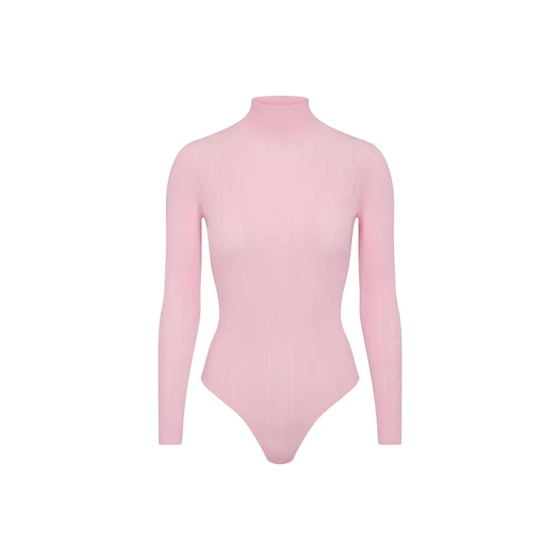 SKIMS FW24 Fake Day Collection SWEATER POINTELLE TURTLENECK BODYSUIT Bodysuits Women's Baby Pink/Light Pink-0