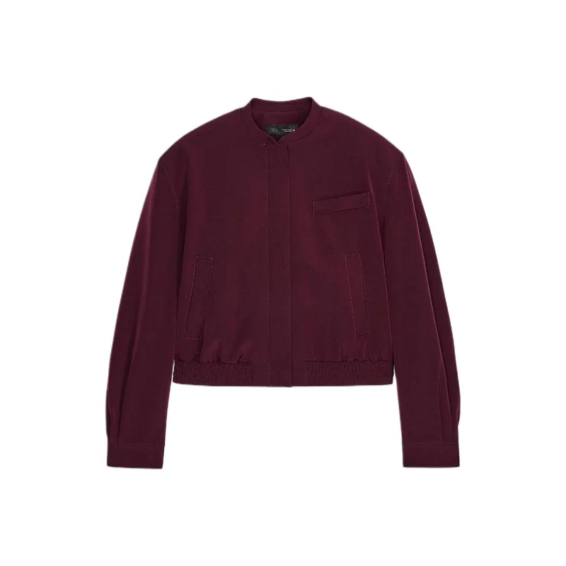 ZARA ZW Series Jackets Coats Women's Burgundy Burgundy-0
