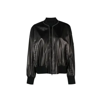 Brunello Cucinelli Cropped Leather Bomber Jacket