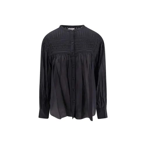 ISABEL MARANT ETOILE Logo Printed Crewneck T Shirt Gathered Plalia Blouse
