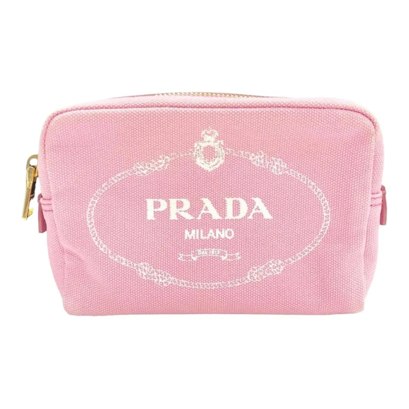 PRADA Canvas Canvas Bag Makeup Bag Toiletry Bag Women's Pink-1