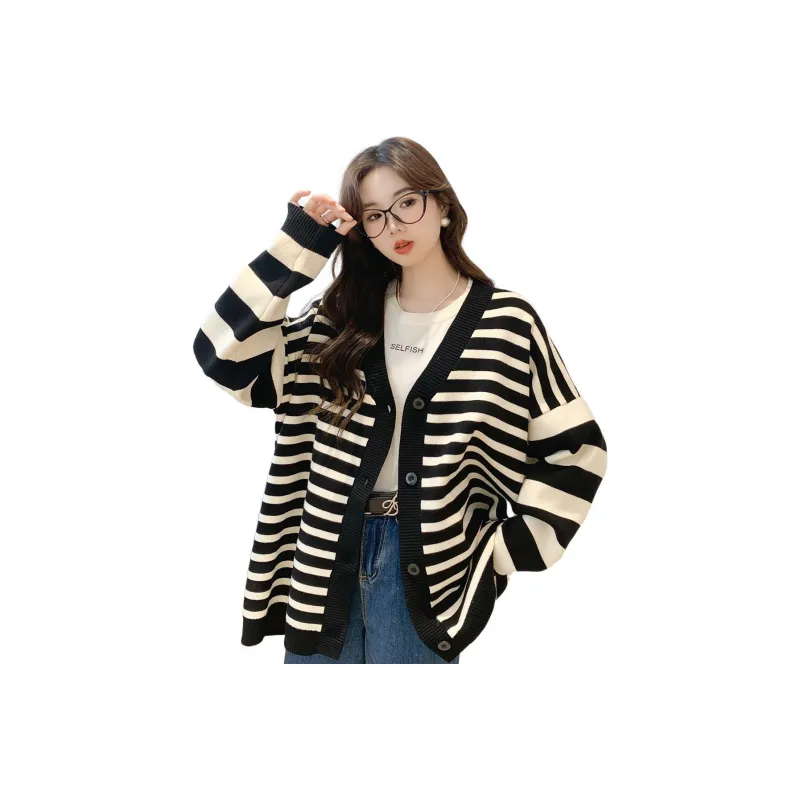 Mokana Knitwear Women's Black Beige Stripes-0