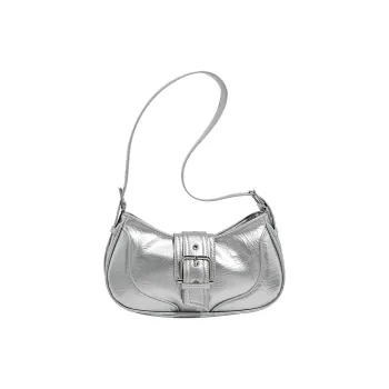 Bullrun Cow Leather With Synthetic Leather Shoulder Bag Women's Silver/Black