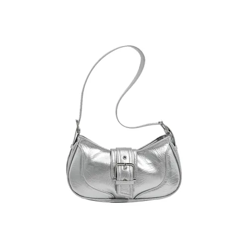 Bullrun Cow Leather With Synthetic Leather Shoulder Bag Women's Silver/Black
