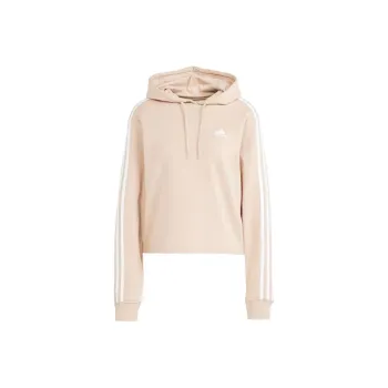 Adidas Essentials 3-stripes French Terry Crop Hoodie Sweatshirt Women's Beige