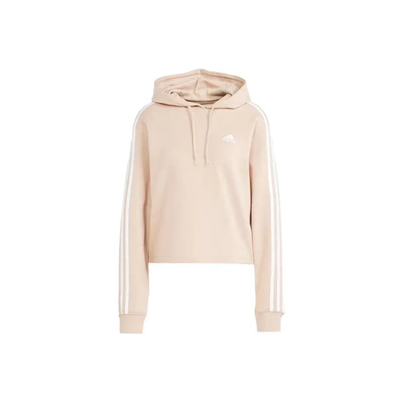 Adidas Essentials 3-stripes French Terry Crop Hoodie Sweatshirt Women's Beige-0