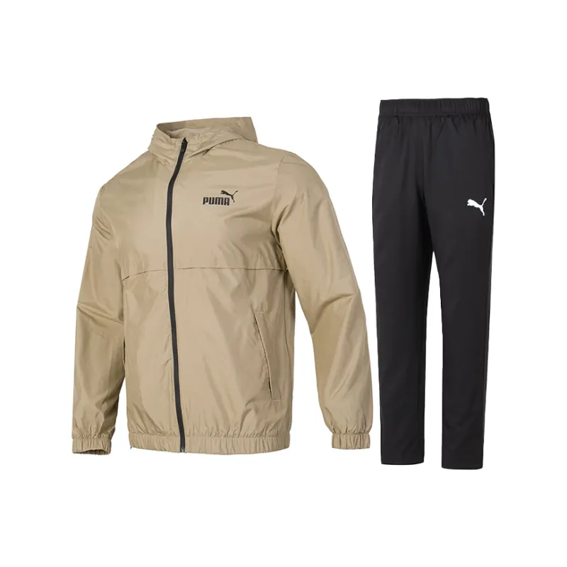 PUMA Casual Sportswear Men Set Brown Jacket+Black Pants-0