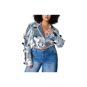 NASTY GAL Plus Floral Embellished Sequin Blazer Jackets Coats Women's Silver