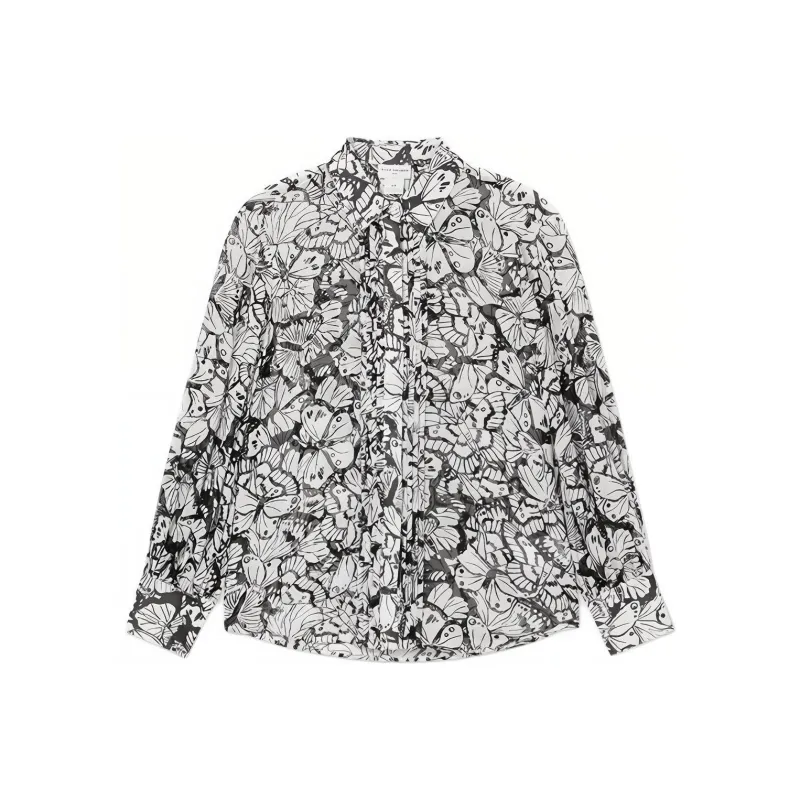 CLUB MONACO Shirt Women's Black And White Butterfly Print-0