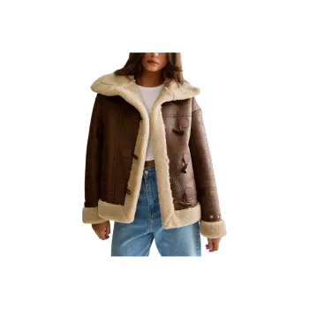 NASTY GAL Duffle Front Bonded Fur Aviator Jackets Coats Women's Brown