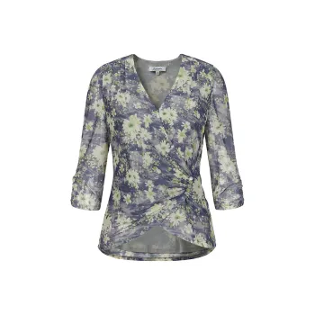 JZ. ANNAKRO Chiffon Shirts Women's Flower Violet Blue
