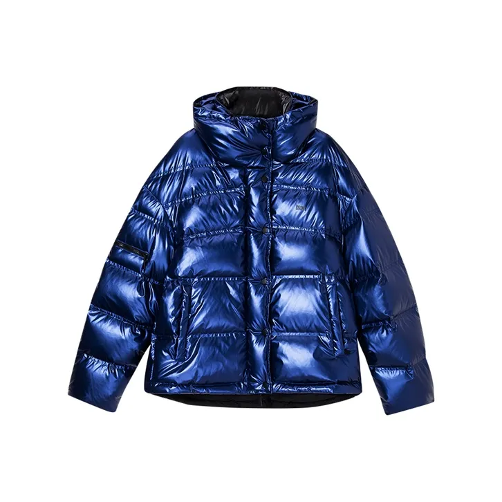 DKNY FW22 Solid Color Lapel Loose Fit Thickened Down Jacket Women's Metal Blue-0