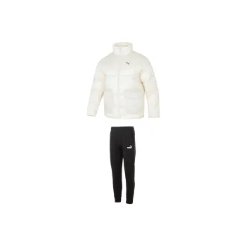 PUMA Casual Sportswear Men Set White Puffer Jacket+Black Pants