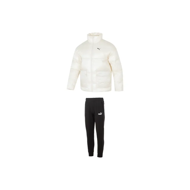 PUMA Casual Sportswear Men Set White Puffer Jacket+Black Pants-0