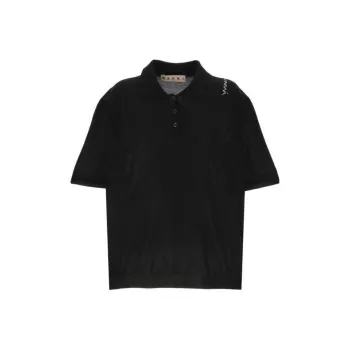 MARNI Logo Embroidered Knitted Polo Top