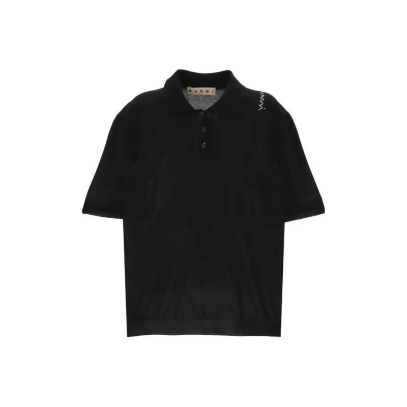 MARNI Logo Embroidered Knitted Polo Top-0