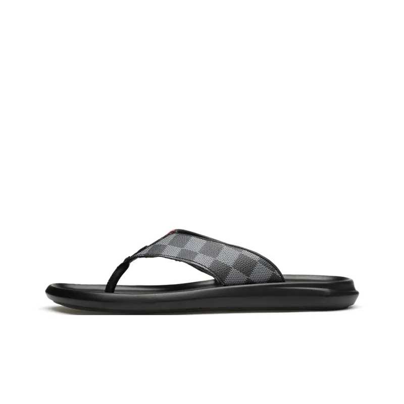 Dunnu Rubber Sole Leather Patchwork Quiet Flip Flops Men's-4