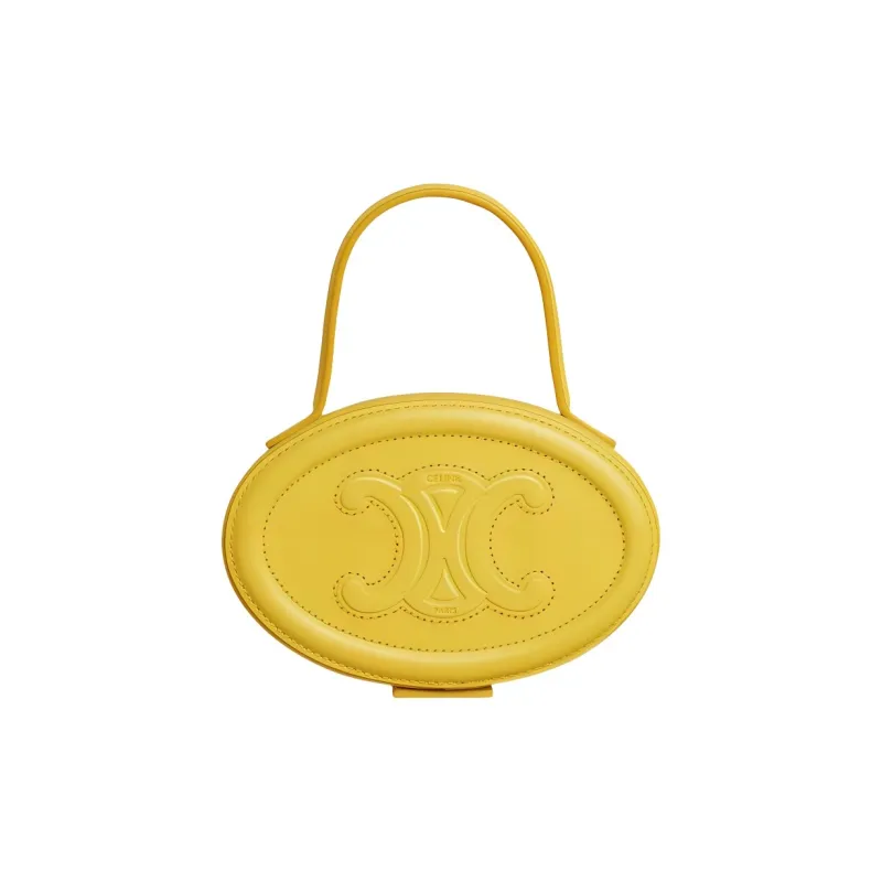 CELINE Triomphe Cow Leather Round Bag Makeup Box Handbag Women's Lemon-2