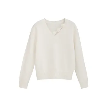 Fstudio Korean Style Laid Back 100% Australian Sheep Wool V Neck Top Floral Knitted Sweater Unisex