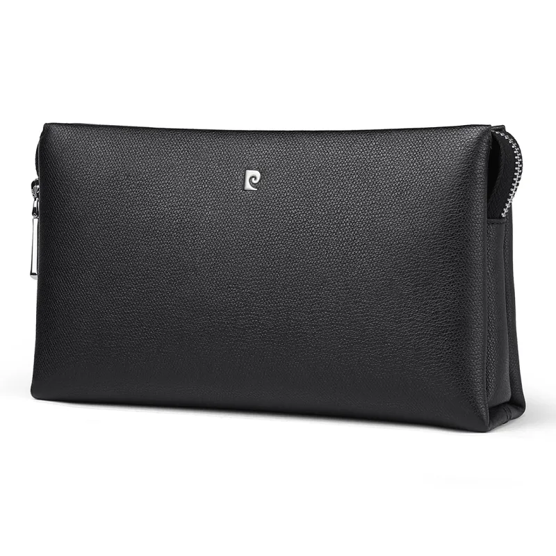PIERRE CARDIN Top Grain Cow Leather Clutch Men's Black-2