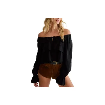 NASTY GAL Ruffle Long Sleeve Button Down Top Shirt Women's Black